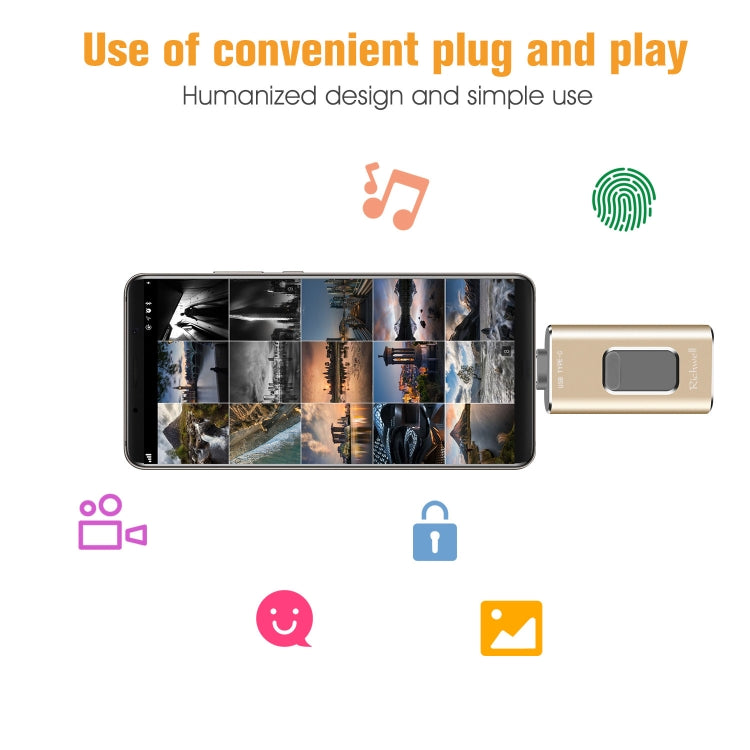 Richwell 3 in 1 32G Type-C + 8 Pin + USB 3.0 Metal Push-pull Flash Disk with OTG Function(Rose Gold) - U Disk & Card Reader by Richwell | Online Shopping South Africa | PMC Jewellery | Buy Now Pay Later Mobicred