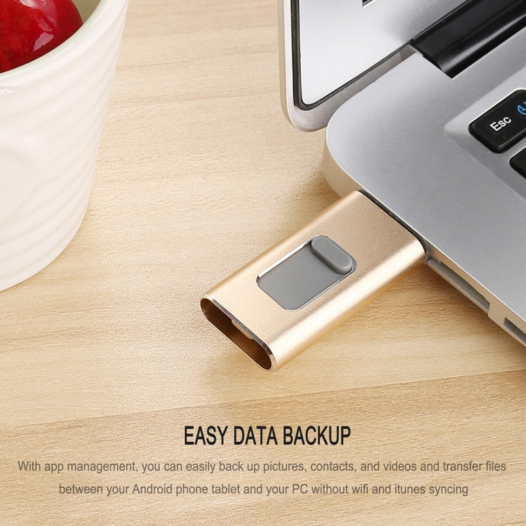 Richwell 3 in 1 64G Type-C + 8 Pin + USB 3.0 Metal Push-pull Flash Disk with OTG Function(Gold) - U Disk & Card Reader by Richwell | Online Shopping South Africa | PMC Jewellery | Buy Now Pay Later Mobicred