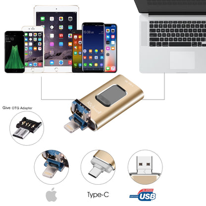 Richwell 3 in 1 128G Type-C + 8 Pin + USB 3.0 Metal Push-pull Flash Disk with OTG Function(Gold) - U Disk & Card Reader by Richwell | Online Shopping South Africa | PMC Jewellery | Buy Now Pay Later Mobicred