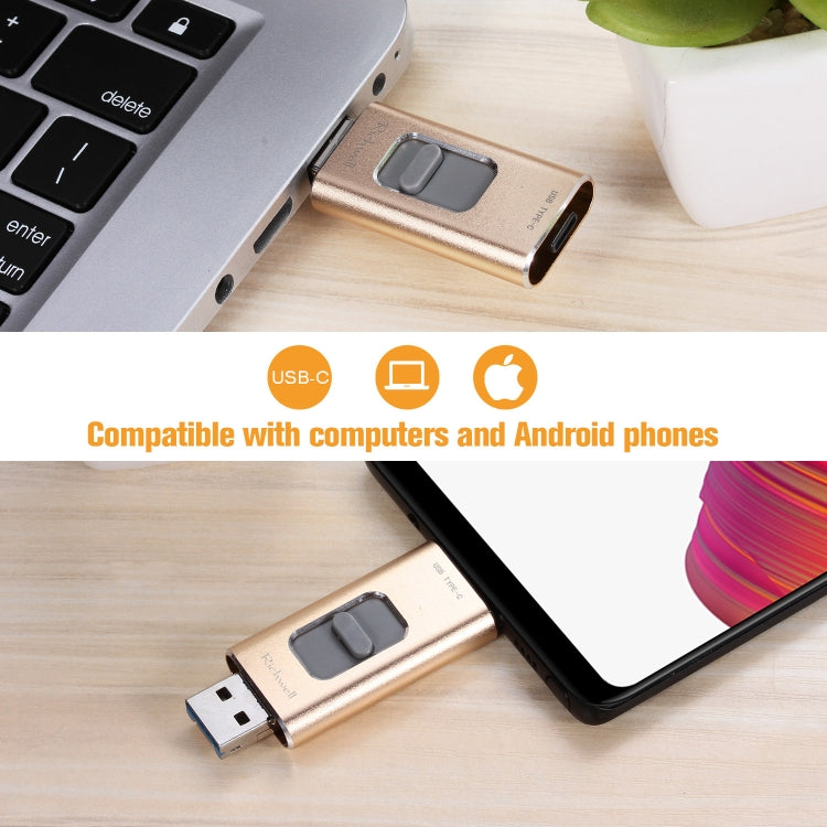 Richwell 3 in 1 128G Type-C + 8 Pin + USB 3.0 Metal Push-pull Flash Disk with OTG Function(Silver) - U Disk & Card Reader by Richwell | Online Shopping South Africa | PMC Jewellery | Buy Now Pay Later Mobicred