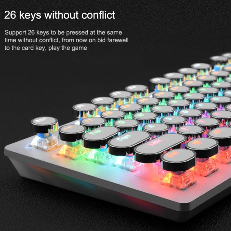 MSEZ HJK920-7 104-keys Electroplated Transparent Character Punk Keycap Colorful Backlit Wired Mechanical Gaming Keyboard, Support Autonomous Shaft Change(White) - Wired Keyboard by MS&EZ | Online Shopping South Africa | PMC Jewellery | Buy Now Pay Later Mobicred