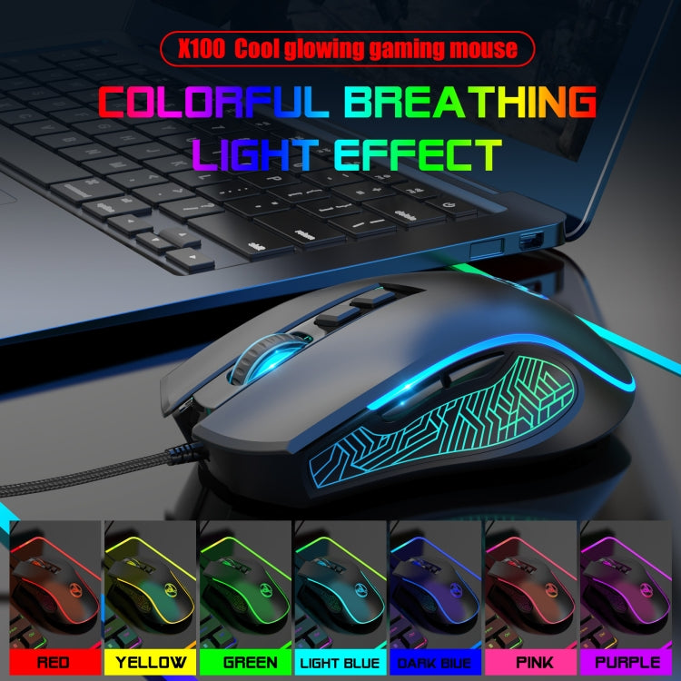 HXSJ X100 7-buttons 3600 DPI Cool Glowing Wired Gaming Mouse, Cable Length: 1.5m (Black) - Wired Mice by HXSJ | Online Shopping South Africa | PMC TechLife | Buy Now Pay Later Mobicred