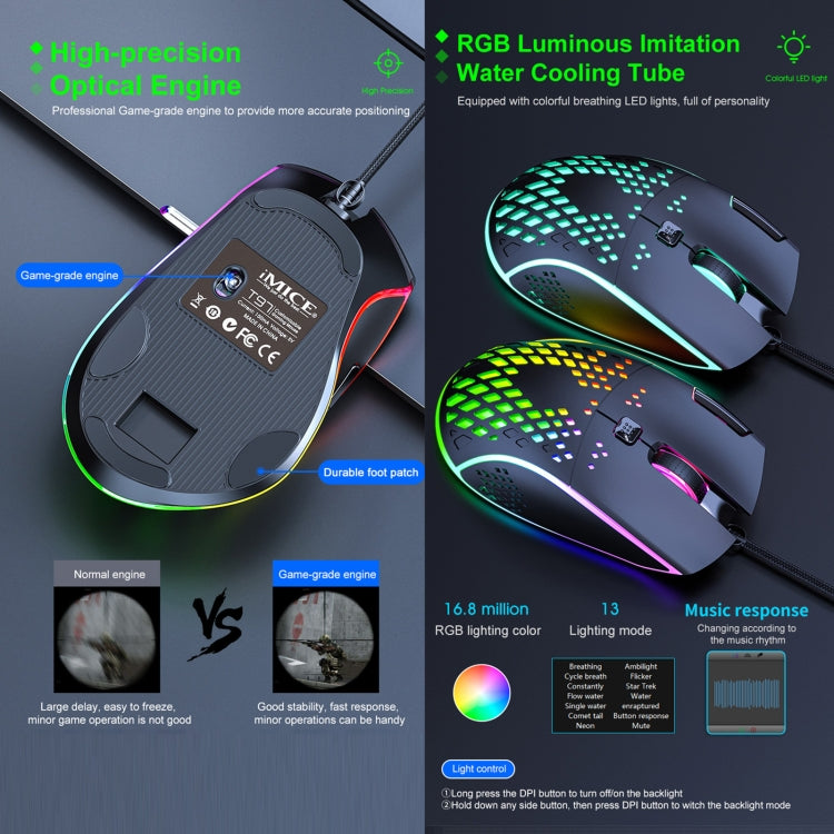 iMICE T97 Gaming Mouse RGB LED Light USB 7 Buttons 7200 DPI Wired Gaming Mouse (Black) - free shipping - PMC Jewellery - Order now!