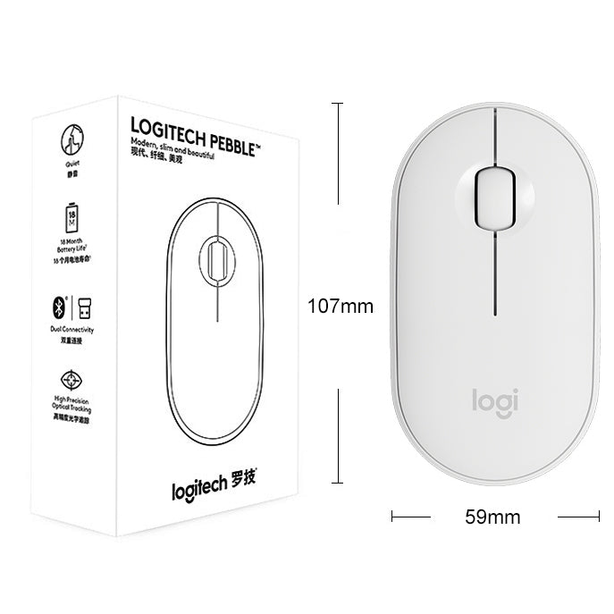 Logitech Pebble Cobblestone Shape Thin 3-keys 1000DPI Mute Wireless Bluetooth Optical Mouse, Wireless Range: 10m (White) - Wireless Mice by Logitech | Online Shopping South Africa | PMC Jewellery | Buy Now Pay Later Mobicred