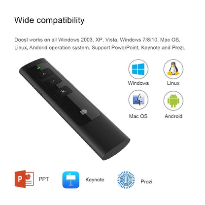 Doosl DSIT013 2.4GHz Rechargeable PowerPoint Presentation Remote Control Multi-functional Laser Pointer for PowerPoint / Keynote / Prezi, Control Distance: 100m(Black) -  by DOOSL | Online Shopping South Africa | PMC Jewellery | Buy Now Pay Later Mobicred