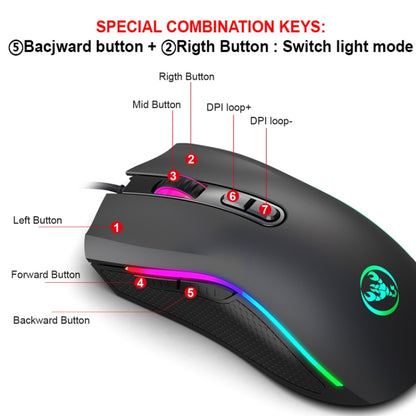 HXSJ A869 Type-C 7200dpi 6-modes Adjustable 7-keys RGB Light Wired Game Mouse - Wired Mice by HXSJ | Online Shopping South Africa | PMC Jewellery | Buy Now Pay Later Mobicred