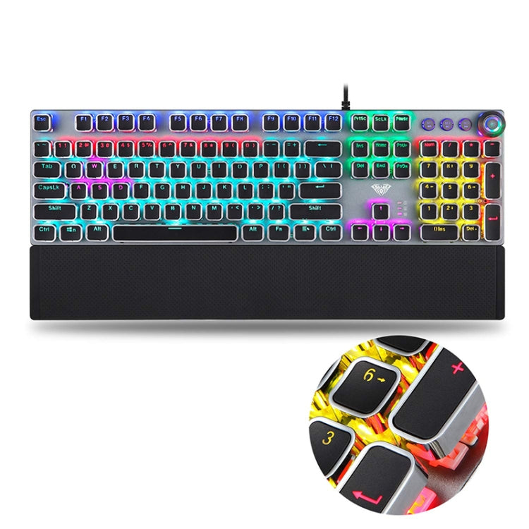 AULA F2088 108 Keys Mixed Light Plating Punk Mechanical Brown Switch Wired USB Gaming Keyboard with Metal Button(Silver) - Wired Keyboard by AULA | Online Shopping South Africa | PMC Jewellery | Buy Now Pay Later Mobicred