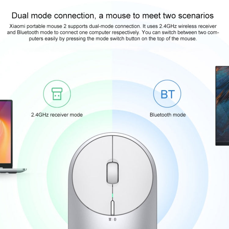 Original Xiaomi Portable Mouse 2 Optical Wireless Bluetooth 4.2 RF 2.4GHz 4000DPI Adjustable Dual Mode Mouse(Grey) - Wireless Mice by Xiaomi | Online Shopping South Africa | PMC Jewellery | Buy Now Pay Later Mobicred