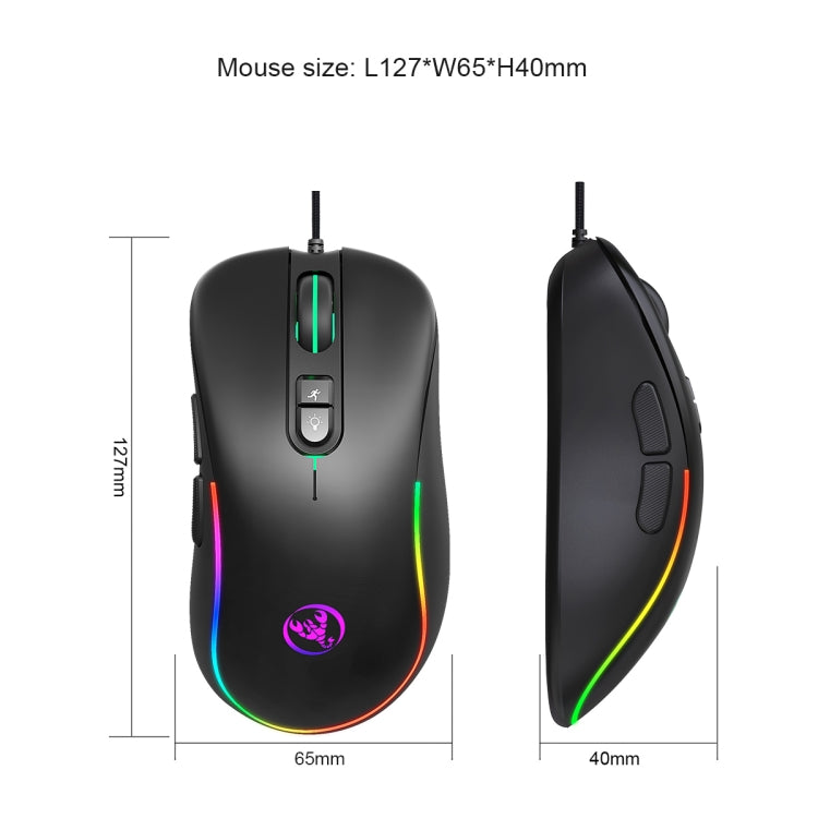 HXSJ J300 7 Keys RGB Lighting Programmable Gaming Wired Mouse(Black) - Wired Mice by HXSJ | Online Shopping South Africa | PMC Jewellery | Buy Now Pay Later Mobicred