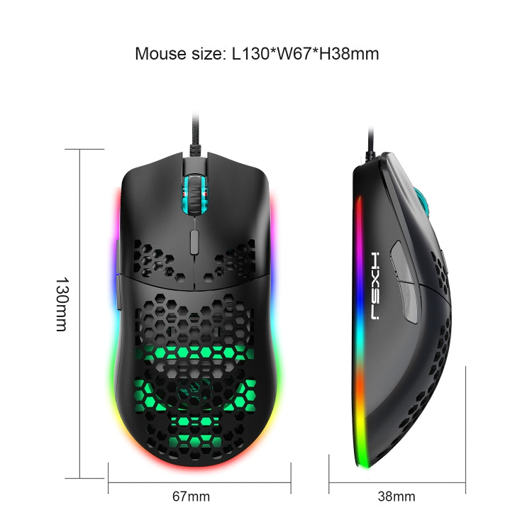 HXSJ J900 6 Keys RGB Lighting Programmable Gaming Wired Mouse (Black) - free shipping - PMC Jewellery - Order now!