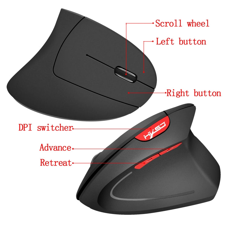 HXSJ T24 6 Buttons 2400 DPI 2.4G Wireless Vertical Ergonomic Mouse with USB Receiver(Black) - Wireless Mice by HXSJ | Online Shopping South Africa | PMC Jewellery | Buy Now Pay Later Mobicred