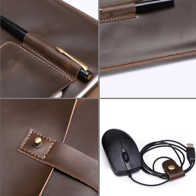 Universal Genuine Leather Business Power Adapter Laptop Tablet Bag with Cable Winder, For 13.3 inch and Below Macbook, Samsung, Lenovo, Sony, DELL Alienware, CHUWI, ASUS, HP(Coffee) - 13.3 inch by PMC Jewellery | Online Shopping South Africa | PMC Jewellery | Buy Now Pay Later Mobicred