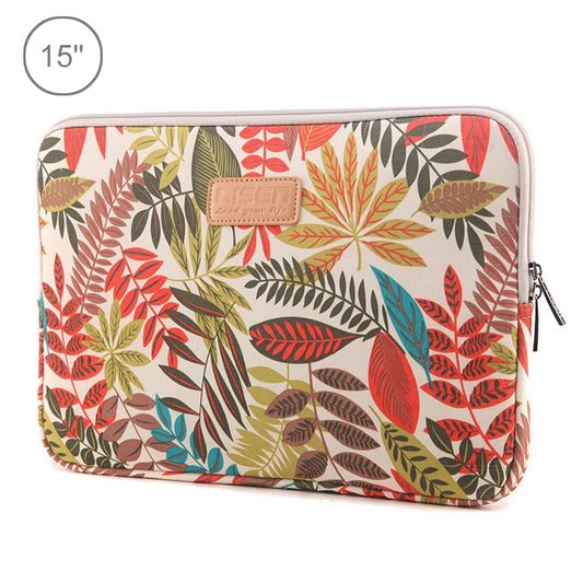 Sleeve Case Colorful Leaves Zipper Briefcase Carrying Bag for Macbook, Samsung, Lenovo, Sony, DELL Alienware, CHUWI, ASUS, HP, 15.6 inch and Below Laptops(White) - 15 inch by PMC Jewellery | Online Shopping South Africa | PMC Jewellery | Buy Now Pay Later Mobicred