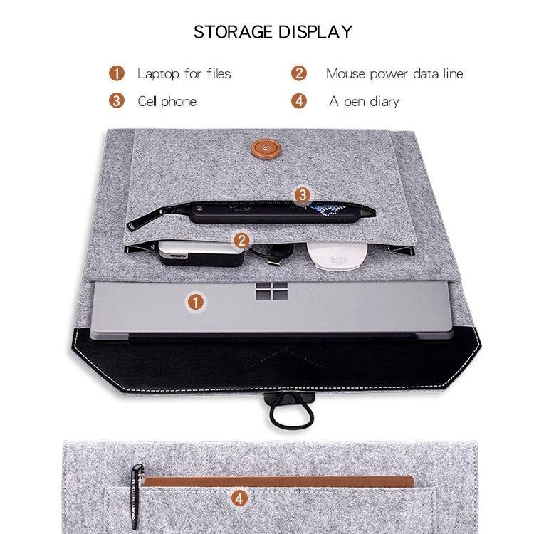 ND06 Multi-purpose Felt Button Laptop Inner Bag for 13.3 inch Laptop(Grey) - 13.3 inch by PMC TechLife | Online Shopping South Africa | PMC TechLife | Buy Now Pay Later Mobicred