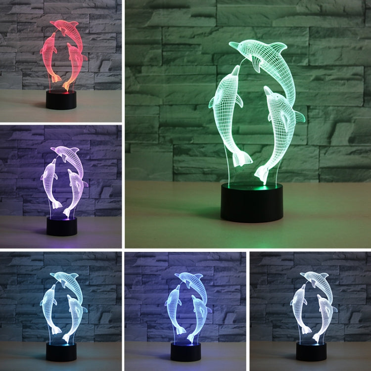 Three Dolphins Shape 3D Colorful LED Vision Light Table Lamp, USB & Battery Version - Novelty Lighting by PMC TechLife | Online Shopping South Africa | PMC TechLife | Buy Now Pay Later Mobicred