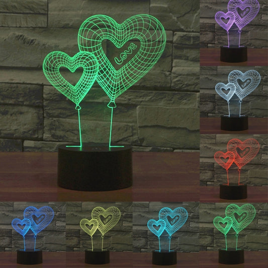 Double Heart Balloon Style 3D Touch Switch Control LED Light , 7 Color Discoloration Creative Visual Stereo Lamp Desk Lamp Night Light - Novelty Lighting by PMC Jewellery | Online Shopping South Africa | PMC Jewellery | Buy Now Pay Later Mobicred