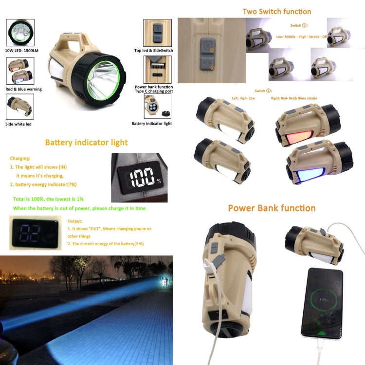 T100-A Multifunctional Rechargeable Digital Display Flashlight LED Spotlight, Lumen: 1200-1500LM - LED Flashlight by PMC Jewellery | Online Shopping South Africa | PMC Jewellery | Buy Now Pay Later Mobicred