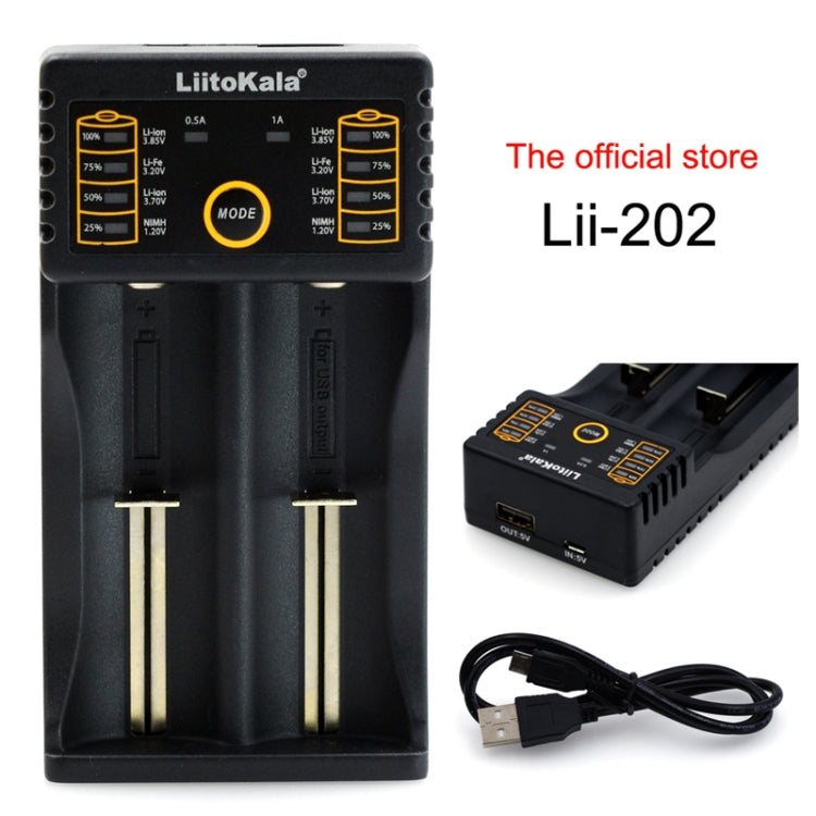 LiitoKala lii-202 USB Output Intelligent Battery Charger for Li-ion IMR 18650, 18490, 18350, 17670, 17500, 16340(RCR123), 14500, 10440 - Charger & Converter by PMC Jewellery | Online Shopping South Africa | PMC Jewellery | Buy Now Pay Later Mobicred