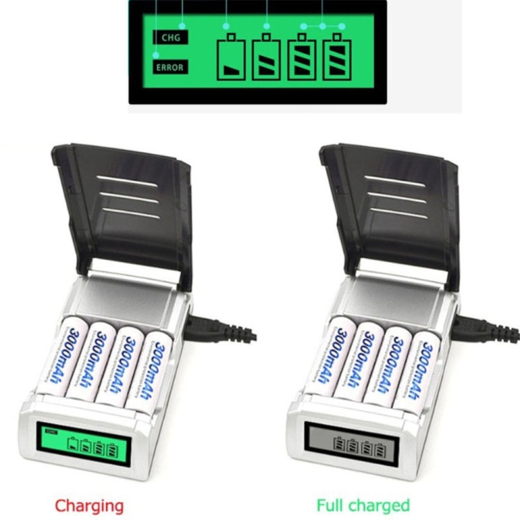 AC 100-240V 4 Slot Battery Charger for AA & AAA Battery, with LCD Display, EU Plug - Charger & Converter by PMC Jewellery | Online Shopping South Africa | PMC Jewellery | Buy Now Pay Later Mobicred