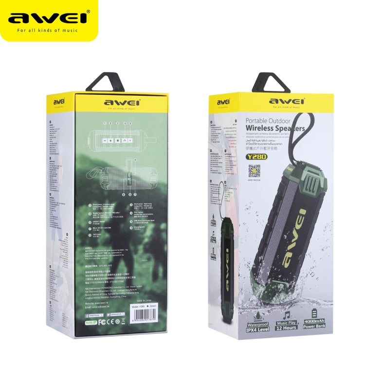 awei Y280 IPX4 Bluetooth Speaker Power Bank with Enhanced Bass, Built-in Mic, Support FM / USB / TF Card / AUX(Green) - Desktop Speaker by awei | Online Shopping South Africa | PMC Jewellery | Buy Now Pay Later Mobicred