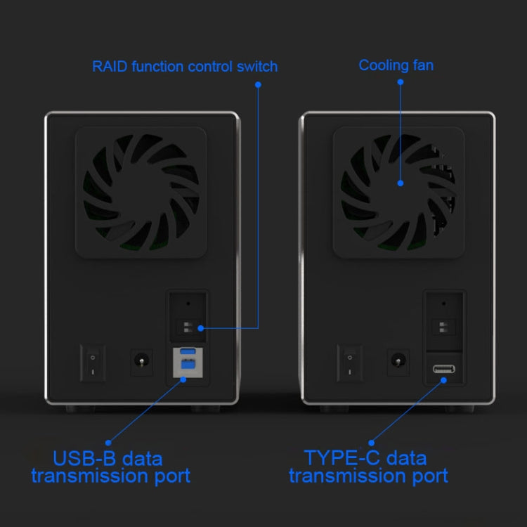 Blueendless Type-C / USB-C Interface 3.5 inch 2 Bay RAID Combination Array HDD External Enclosure (US Plug) - HDD Enclosure by Blueendless | Online Shopping South Africa | PMC Jewellery | Buy Now Pay Later Mobicred