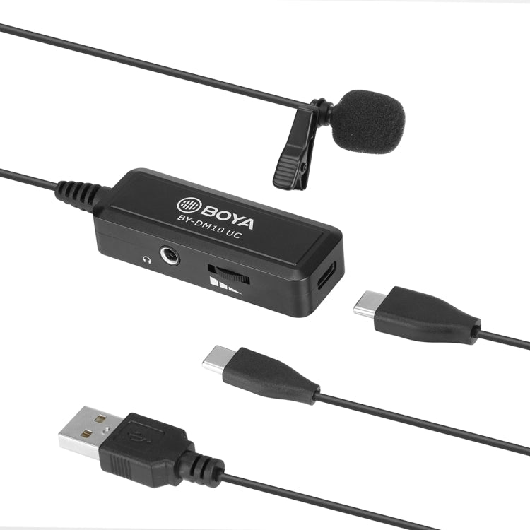 BOYA BY-DM10 UC USB-C / Type-C Plug Broadcast Lavalier Microphone with Windscreen, Cable Length: 6m (Black) - Camera Microphone by BOYA | Online Shopping South Africa | PMC Jewellery | Buy Now Pay Later Mobicred