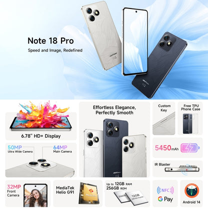 Ulefone Note 18 Pro, 6GB+256GB, Face ID & Side Fingerprint, 6.78 inch Android 14 MediaTek Helio G91 MTK6769 Octa Core, Network: 4G, Dual SIM, OTG, NFC (Titanium Gray) - Ulefone by Ulefone | Online Shopping South Africa | PMC Jewellery | Buy Now Pay Later Mobicred