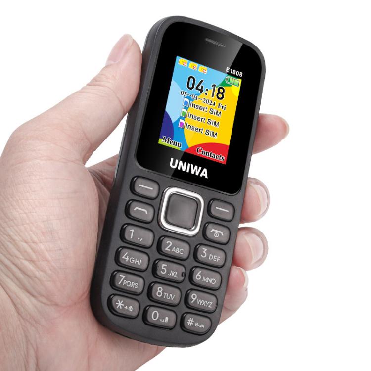UNIWA E1808 Elder Keypad Phone, 1.77 inch SC6531E, LED Flashlight, 21 Keys, Network: 2G, Triple SIM, EU Plug (Black) - free shipping - PMc TechLife - Order now!