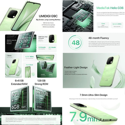 [HK Warehouse] UMIDIGI G9C, 6GB+128GB, Face ID & Side Fingerprint Identification, 6.75 inch Android 14 MediaTek Helio G36 Octa Core, Network: 4G (Green) - UMIDIGI by UMIDIGI | Online Shopping South Africa | PMC Jewellery | Buy Now Pay Later Mobicred