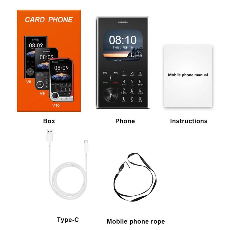 V8 Card Mobile Phone, 2.01 inch, MTK6261D, Support Bluetooth, FM, Torch, GSM, Dual SIM (Black) - free shipping - PMc TechLife - Order now!
