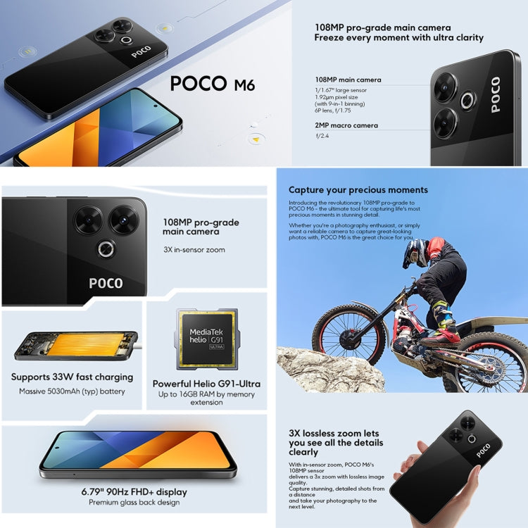 [HK Warehouse] Xiaomi POCO M6 Global, 8GB+256GB, Side Fingerprint, 6.79 inch Xiaomi HyperOS MediaTek Helio G91-Ultra Octa Core 2.0GHz, NFC, Network: 4G (Black) - Xiaomi MI by Xiaomi | Online Shopping South Africa | PMC Jewellery | Buy Now Pay Later Mobicred