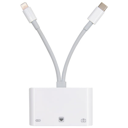 NK-107 Pro 3 in 1 USB-C / Type-C + 8 Pin Male to USB + RJ45 + 8 Pin Charging Female Interface Adapter - Converter & Adapter by PMC Jewellery | Online Shopping South Africa | PMC Jewellery | Buy Now Pay Later Mobicred