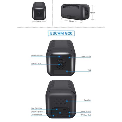 ESCAM G20 4G EU Version 1080P Full HD Rechargeable Battery WiFi IP Camera, Support Night Vision / PIR Motion Detection / TF Card / Two Way Audio(Black) - Wireless Camera by ESCAM | Online Shopping South Africa | PMC Jewellery