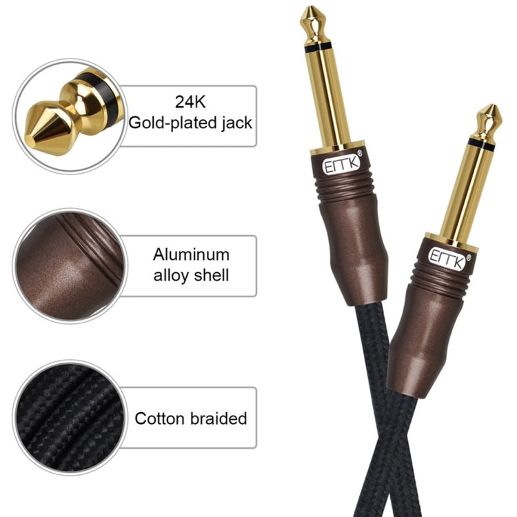 EMK 6.35mm Male to Male 3 Section Gold-plated Plug Cotton Braided Audio Cable for Guitar Amplifier Mixer, Length: 1.5m(Black) - Microphone Audio Cable & Connector by EMK | Online Shopping South Africa | PMC Jewellery | Buy Now Pay Later Mobicred