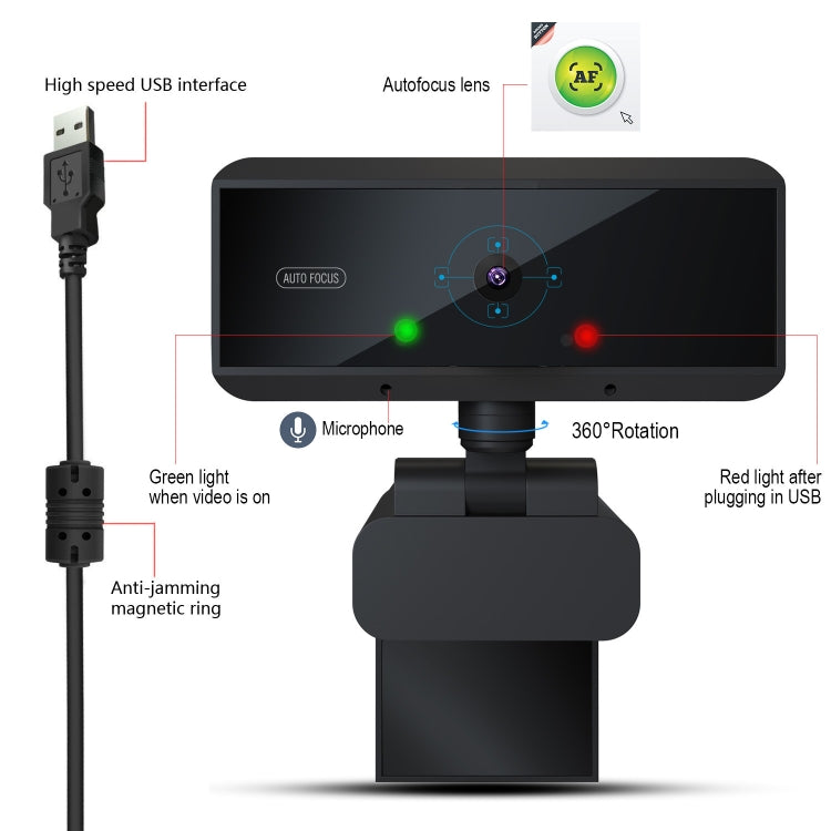 HXSJ S3 500W 1080P Adjustable 180 Degree HD Automatic Focus PC Camera with Microphone(Black) - free shipping - PMC Jewellery - Order now!