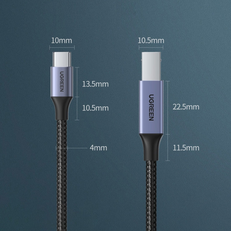 Ugreen Type-C / USB-C to Type-B Printer Nylon Braid Connect Data Cable, Length: 3m - USB Cable by UGREEN | Online Shopping South Africa | PMC Jewellery | Buy Now Pay Later Mobicred