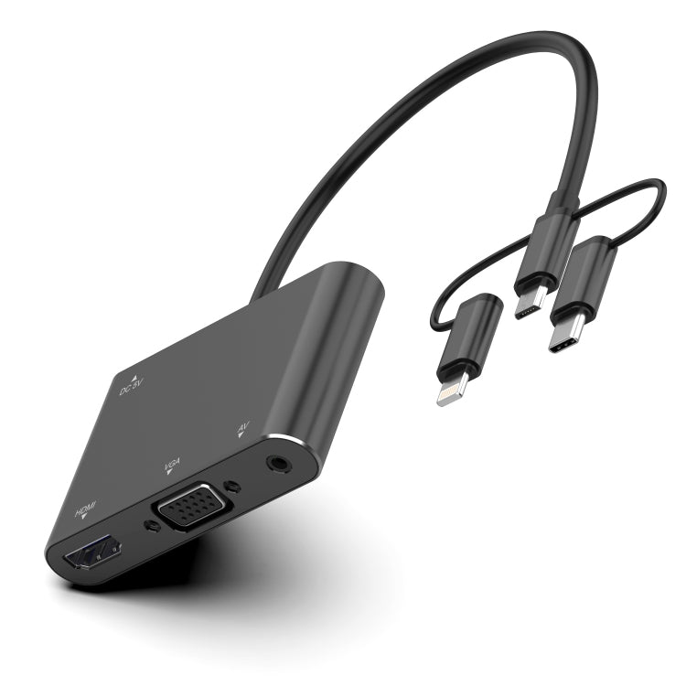 7585B 3 in 1 Micro USB / 8 Pin / Type-C to VGA / HDTV / AV Adapter Mobile HD Screen Player (Black) - Wireless Display Dongle by PMC TechLife | Online Shopping South Africa | PMC TechLife | Buy Now Pay Later Mobicred