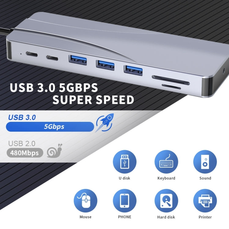 Rocketek HC452 Type-C to 100M RJ45 + HDMI+VGA 14 in 1 HUB Adapter - USB HUB by ROCKETEK | Online Shopping South Africa | PMC Jewellery | Buy Now Pay Later Mobicred