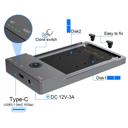 Rocketek ME921 USB3.1 Gen2 Dual M.2 Solid State Drive Box NVMe Docking Station, EU Plug - HDD Enclosure by ROCKETEK | Online Shopping South Africa | PMC Jewellery | Buy Now Pay Later Mobicred