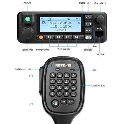 RETEVIS RT90 UV Double Segment 136-174/400-480MHz 3000 Channels 50W Car Walkie Talkie - Car Walkie Talkie by RETEVIS | Online Shopping South Africa | PMC Jewellery | Buy Now Pay Later Mobicred