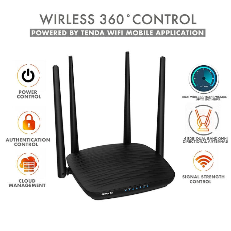 Tenda AC5 1200Mbps 2.4 / 5GHz Dual-Band Router Fast Ethernet Repeater Wireless Router Global version - Wireless Routers by Tenda | Online Shopping South Africa | PMC Jewellery | Buy Now Pay Later Mobicred