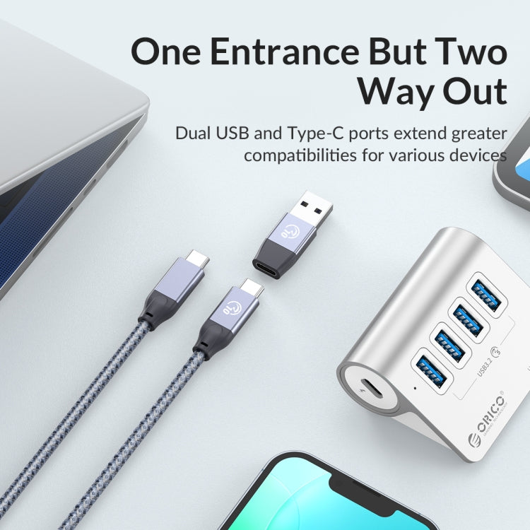 ORICO M3U4 Aluminum Alloy 4-Port USB 3.2 Gen1 5Gbps HUB (Silver) - USB 3.0 HUB by ORICO | Online Shopping South Africa | PMC Jewellery | Buy Now Pay Later Mobicred