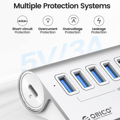 ORICO M3U7 Aluminum Alloy 7-Port USB 3.2 Gen1 5Gbps HUB with 1m Cable(Silver) - USB 3.0 HUB by ORICO | Online Shopping South Africa | PMC Jewellery | Buy Now Pay Later Mobicred