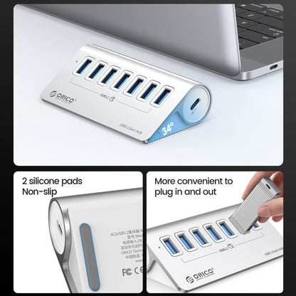 ORICO M3U7 Aluminum Alloy 7-Port USB 3.2 Gen1 5Gbps HUB with 1m Cable(Silver) - USB 3.0 HUB by ORICO | Online Shopping South Africa | PMC Jewellery | Buy Now Pay Later Mobicred