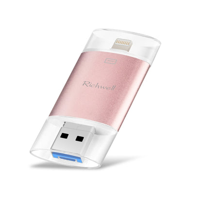 Richwell 3 in 1 128G Type-C + 8 Pin + USB 3.0 Metal Double Cover Push-pull Flash Disk with OTG Function(Rose Gold) - U Disk & Card Reader by Richwell | Online Shopping South Africa | PMC Jewellery | Buy Now Pay Later Mobicred