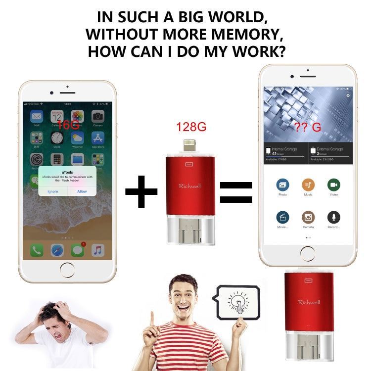 Richwell 3 in 1 32G Type-C + 8 Pin + USB 3.0 Metal Double Cover Push-pull Flash Disk with OTG Function(Black) - free shipping - PMC Jewellery - Order now!