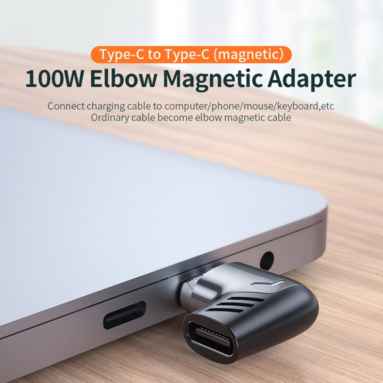 X20 100W PD USB-C / Type-C Female to USB-C / Type-C Elbow Magnetic Charging Adapter(Tarnish) - Charging Cable & Head by PMC TechLife | Online Shopping South Africa | PMC TechLife