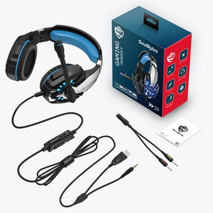 Soulbytes S9 USB + 3.5mm 4 Pin Adjustable LED Light Gaming Headset with Mic (Blue) - Multimedia Headset by Soulbytes | Online Shopping South Africa | PMC Jewellery | Buy Now Pay Later Mobicred