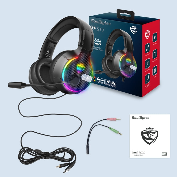 Soulbytes S19 USB + 3.5mm 4 Pin Adjustable RGB Light Gaming Headset with Mic (Black) - Multimedia Headset by Soulbytes | Online Shopping South Africa | PMC Jewellery | Buy Now Pay Later Mobicred