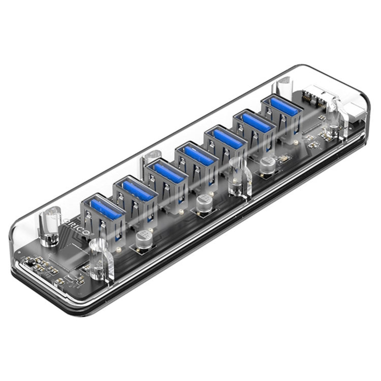 ORICO F7U 7 x USB 3.0 Ports 5Gbps Fast Transmission Desktop HUB with Blue LED Indicator Light (Transparent) - USB 3.0 HUB by ORICO | Online Shopping South Africa | PMC Jewellery | Buy Now Pay Later Mobicred